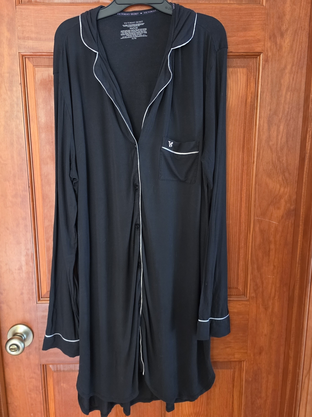 Victoria's Secret Black/White Piping Collared Button Nightgown Modal XL
